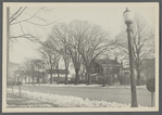 View of east side Main Street. South of Newtown Lane. Masonic Temple on left. Rear of temple is former John Fithian house. Charles Edwards house, center, said to be 1654, John Huntting about 1860. East Hampton, East Hampton