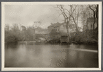 View of Mill Pond and rear of S. Carman house. North side Montauk Highway. Barns on left. South Haven, Brookhaven