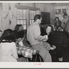 Skiers in ski hut built by Clinton Gilbert, farmer in Woodstock, Vermont