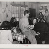 Skiers in ski hut built by Clinton Gilbert, farmer in Woodstock, Vermont