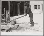 Sawing wood on farm. Woodstock, Vermont