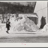 Bringing in wood from barn to farmhouse to start fires in morning on Clinton Gilbert's farm. Woodstock, Vermont