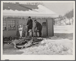 Hauling water in milk cans after pipes have frozen. Clinton Gilbert's farm, Woodstock, Vermont