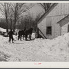 Taking the horses into new barn after hauling water on Clinton Gilbert's farm. Woodstock, Vermont
