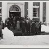 Townspeople outside town meeting place. Woodstock, Vermont