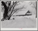 Highway and farm during snowstorm near Barnard. Windsor County, Vermont