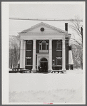 Town hall on day of town meeting. Woodstock, Vermont