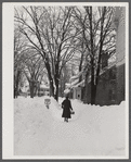 Deepest snow in years piled up beside highways and sidewalks on main street in Woodstock, Vermont