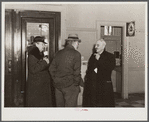 Citizens discussion town meeting in lobby of town hall. Woodstock, Vermont