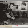 Farmer and townspeople have more leisure time to play cards in pool room during winter months. Woodstock, Vermont