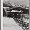 North Conway, New Hampshire, from Cranmore Mountain. Presidential range of White Mountains in distance. Skiers are taken up to the top by the skimobile. Eastern slopes ski territory