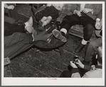 Skiers relaxing in lodge living room at North Conway, New Hampshire