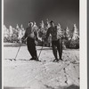Skiers on top of Cannon Mountain. Franconia Notch, New Hampshire