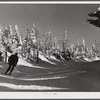 Skier on top of Cannon Mountain. Franconia Notch, New Hampshire