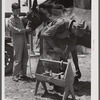 Shoeing a mule at blacksmith shop. Community service center, Faulkner County, Centerville, Arkansas (see general caption)