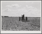 One of the project tractors plowing and discing new land. Transylvania Project, Louisiana