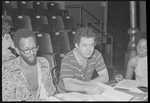 Brandon Maggart [center] and unidentified others in rehearsal for the stage production Wedding Band