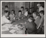 The assembly building is always open for games, reading, recreation and meetings at Osceola migratory labor camp. Belle Glade, Florida