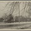 View of East side Main Street, south of Dunemere Lane. Mulford house left. St. Luke's Presbyterian Episcopal Church center. John Howard Payne house right. East Hampton, East Hampton