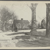 John Howard Payne house and windmill. East side Main Street. Mulford house on left, Episcopal Church on right. East Hampton, East Hampton