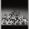 Publicity photograph of the Alvin Ailey dance company, including Dudley Williams, Clover Mathis, Estelle Spurlock, Kenneth Pearl, Sara Yarborough, Hector Mercado, Clive Thompson, Judith Jamison, Linda Kent, Freddy Romero, Mari Kajiwara, Kelvin Rotardier, John Parks, and unidentified others