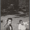 Woman and boy on lawn