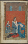 Portrait of praying owners, with coat of arms displayed on the altar cloth