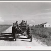 Tractor pulling wagon along project road. Terrebonne Project, Schriever, Louisiana