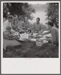 Farm family having fish fry along Cane River on Fourth of July near Natchitoches, Louisiana