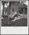 Family reunion on front lawn on Sunday near Lawrenceburg, Kentucky.