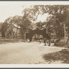 View of bridge with iron raiIing and ivy-covered archway. Shelter Island, Shelter Island