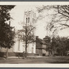 First Methodist Episcopal Church of Flushing and old armory (on right). North side Amity Street, near Main Street. (Detailed notes on back of photo.) Flushing [Queens]