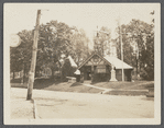 Public Library and cemetery in background. South side Main Street, opposite Stewart Ave. Huntington, Huntington