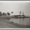 View of beach and lookout tower on rocky point.  Long Beach, Hempstead