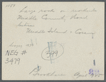 View of large rock in yard of house. North side Middle Country Road, between Middle Island and Coram. Swezey (1873). Middle Island, Brookhaven
