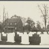 View of cemetery at Friends Meeting House. South side Jericho Turnpike. House built 1689, rebuilt about 1780. Jericho, Oyster Bay