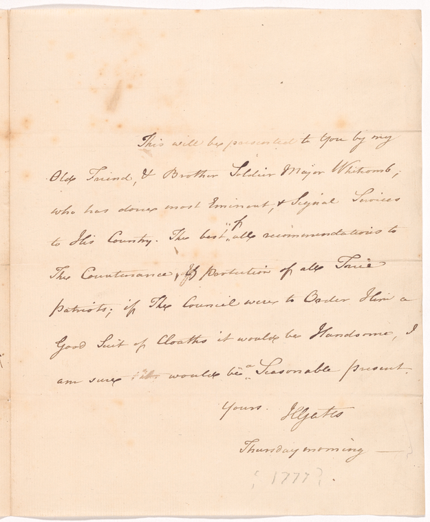 Digital Collections - Letter from Horatio Gates