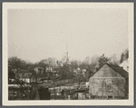 View of Presbyterian Church (steeple). Looking west from Rogers Street. Sag Harbor, Southampton