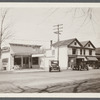 Basso's Lunch Room, left, and former Parsonage moved and rebuilt adjoining on right. North side Main Street, east of Corwith Road. Bridgehampton, Southampton