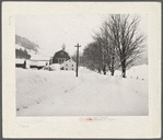 Highway and farm during snowstorm. Near Barnard, Windsor County, Vermont.