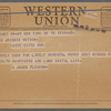 Western Union telegram on birth of Jeanie Hutson