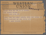 Western Union telegram on birth of Jeanie Hutson
