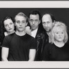 Publicity photograph of Ellen Mae McNulty (Sherbert Gravel), Joey Kern (Foxtrot Darling), Bray Poor (Cougar Glass), David Cale (Captain Tock), and Jeanette Landis (Cheetah Bee) for the stage production The Fastest Clock in the Universe