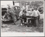 PTA of Prospect Hill, Caswell County serving and selling Brunswick stew dinner in Mebane, North Carolina on opening day of tobacco market, to raise money for a new gymnasium for the Prospect Hill consolidated school in Caswell County, North Carolina.