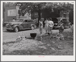 PTA of Prospect Hill, Caswell County, serving and selling Brunswick stew dinner in Mebane, North Carolina on opening day of tobacco market to raise money for a new gymnasium for the Prospect Hill consolidated school in Caswell County, North Carolina.