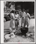 PTA of Prospect Hill, Caswell County, serving and selling Brunswick stew dinner in Mebane, North Carolina, on opening day of tobacco market to raise money for a new gymnasium for the Prospect Hill consolidated school in Caswell County, North Carolina.