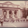 Crowd gathered in front of Schwarzman Library Building at  "Save the Schomburg" Rally