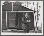 Prominent farmer and member of the land use planning committee speaking at a picnic and barbecue at the CCC (Civilian Conservation Corps) camp after a meeting in the courthouse in Yanceyville. Caswell County, North Carolina.