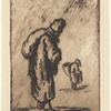 Two men, one with sac, other with basket