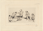 Five figures seated around a board game and a hand fan